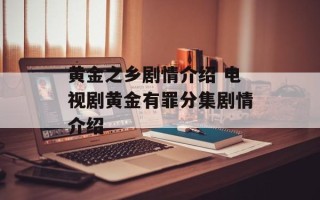黄金之乡剧情介绍 电视剧黄金有罪分集剧情介绍