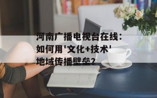 河南广播电视台在线：如何用'文化+技术'地域传播壁垒？