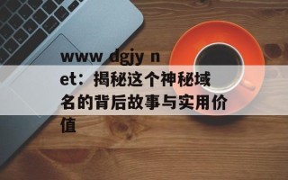 www dgjy net：揭秘这个神秘域名的背后故事与实用价值