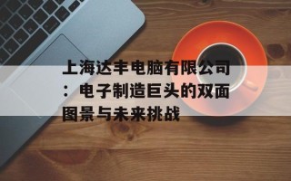 上海达丰电脑有限公司：电子制造巨头的双面图景与未来挑战