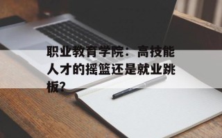 职业教育学院：高技能人才的摇篮还是就业跳板？