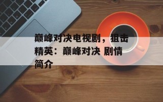 巅峰对决电视剧，狙击精英：巅峰对决 剧情简介