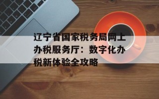辽宁省国家税务局网上办税服务厅：数字化办税新体验全攻略