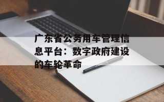广东省公务用车管理信息平台：数字政府建设的车轮革命