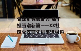 党建引领聚合力 实干担当谱新篇——XX社区党支部先进事迹材料