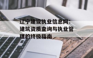 辽宁建设执业信息网：建筑资质查询与执业管理的终极指南