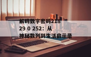 解码数字密码218 29 0 252：从神秘数列到生活启示录